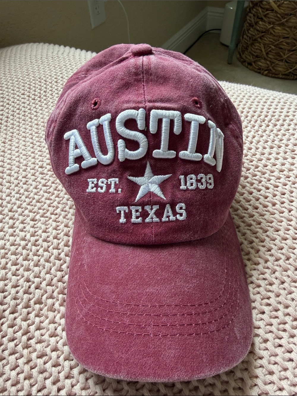 Austin Texas Embroidered Maroon Baseball Cap